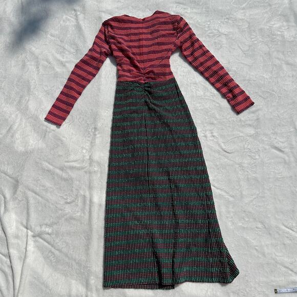 Rachel Comey Lamarr Dress Green Multi Stretchy Stripe Seersucker Size 6 NWT $595 - Picture 15 of 16